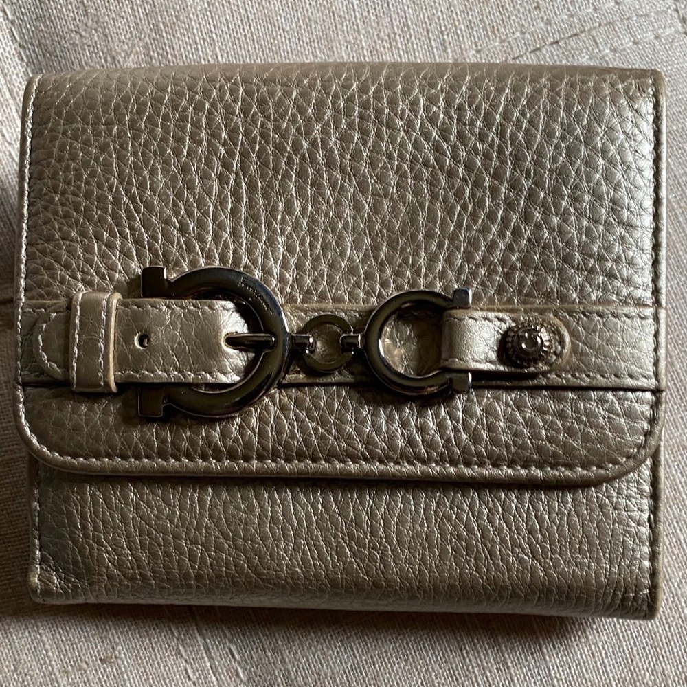 Salvatore Ferragamo continental wallet in metallic biege